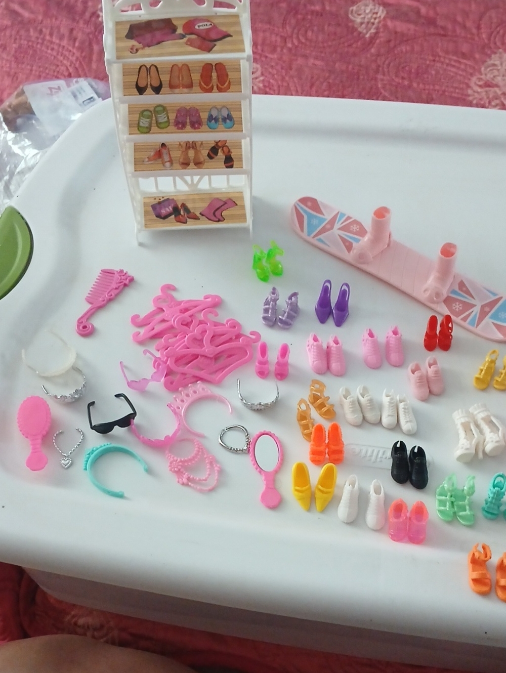 Kids Fashion Doll Shoe and Accessory Set - Pink, Purple, White